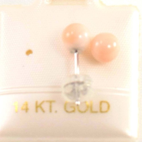 14kt White Gold 5-5.5mm Angel Skin Coral Bead Stud Earrings - Picture 9 of 11