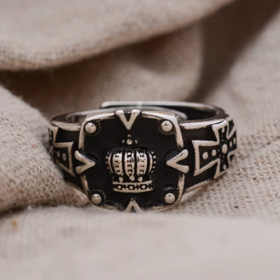 Ring Größenverstellbar Herrenring Männerring versilbert 925 Krone König King