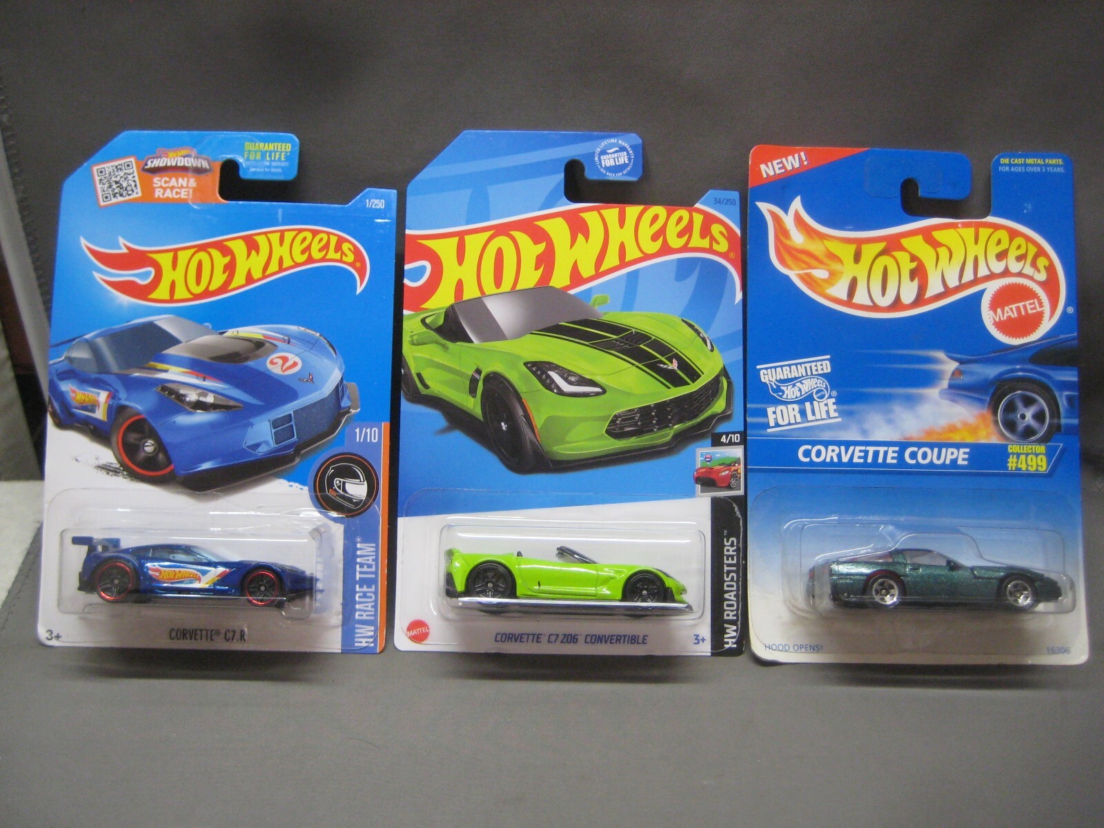 HOT WHEELS MINT ON CARD LOT OF 3 CHEVROLET CORVETTE MODELS  #