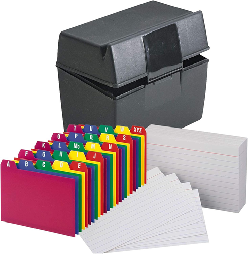 Plastic Index Card Flip Top File Box Holds 300 5 X 8 Cards, Matte Black, with Po