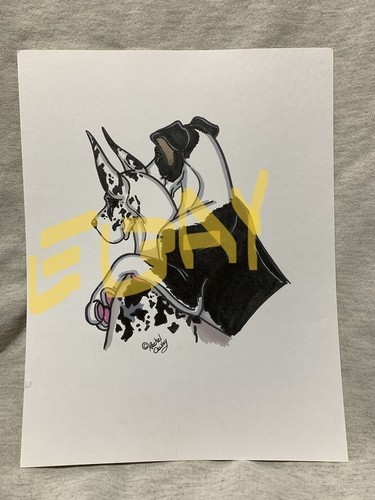 Great Dane hug ORIGINAL color marker art by Rachel Cawley Harlequin Mantle
