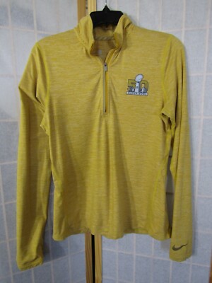 Nike NFL Team Apparel Super Bowl 50 Gold Long Sleeve 1/4 Zip Top Shirt Womens M