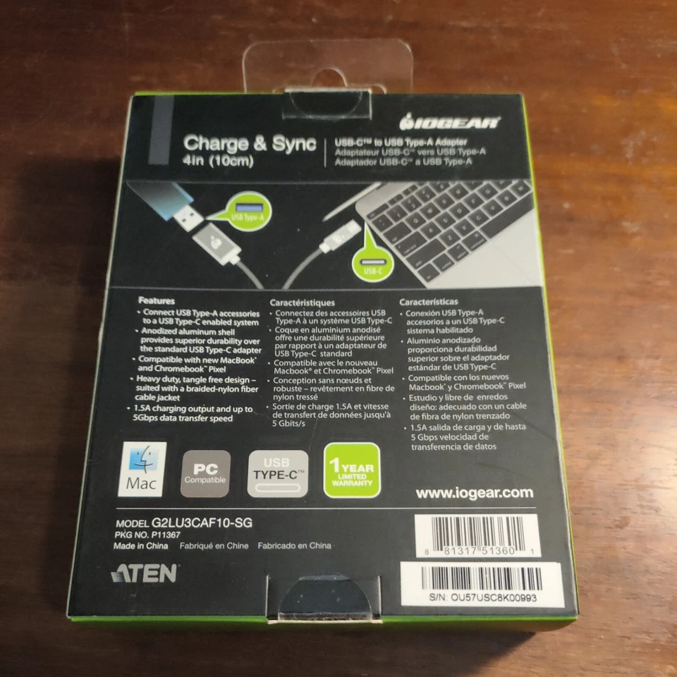 NIB NEW IOGEAR USB 3.0 Type-C Male to Type-A Female Charge & Sync Adapter - Image 2 of 4