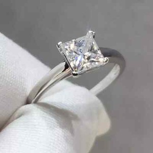 Authentic 1.50 Ct Princess Cut Moissanite Solitaire Engagement Ring 14k White Gold Plated