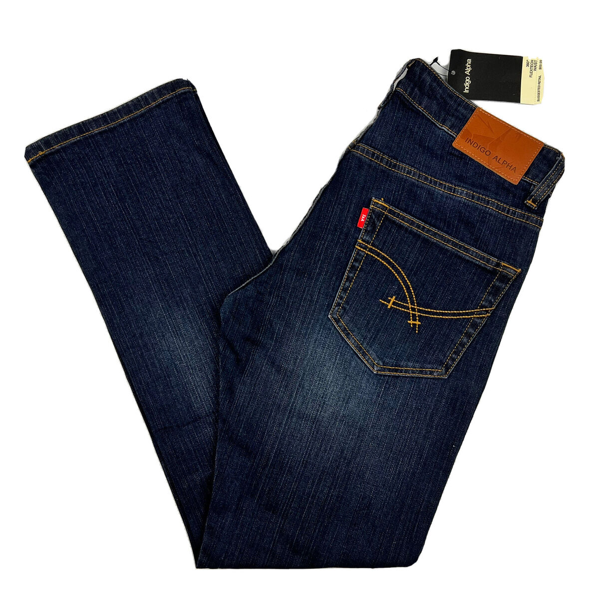 Indigo Alpha Mens Flex Stretch Straight Leg Jeans Blue Indigo Alpha Mens Flex Stretch Straight Leg Jeans Blue