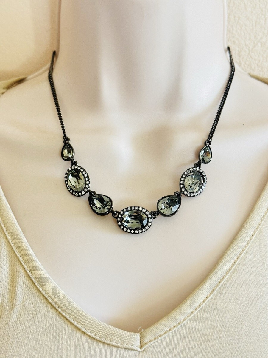 VTG Necklace Signed Givenchy Black Chain Crystal Rhinestone
