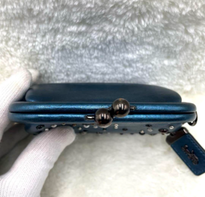 Used] Coach Kiko Mizuhara Kiss Lock Coin Purse Star Riveted Blue