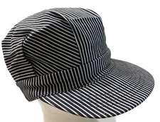 Vintage Sz Small Train Conductor Hat Utility Cap Made In USA Denim Blue Striped