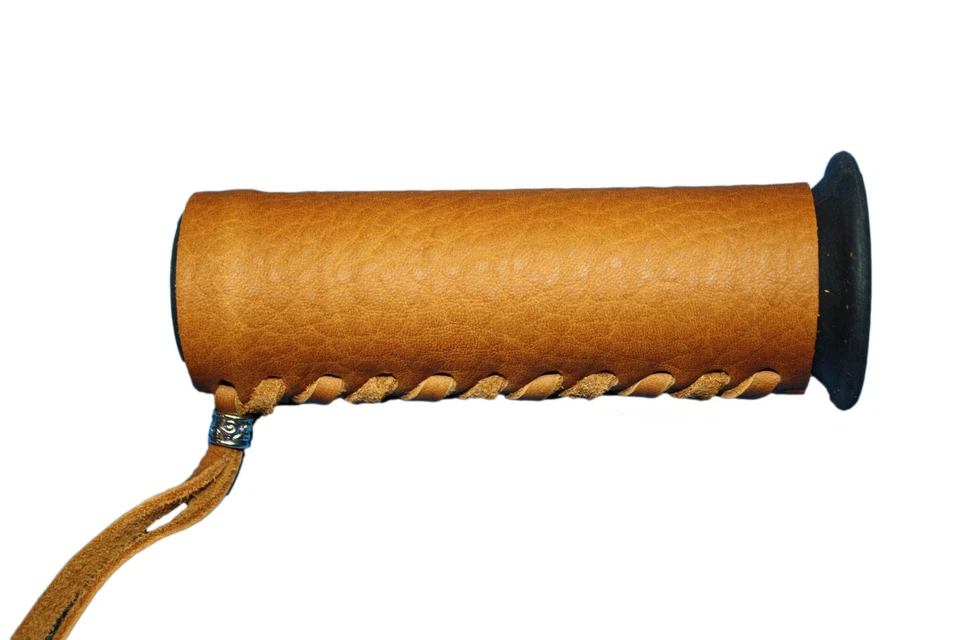New Tan Leather Motorcycle Grip Covers Set For Indian Scout and Scout Sixty - Image 3 of 4