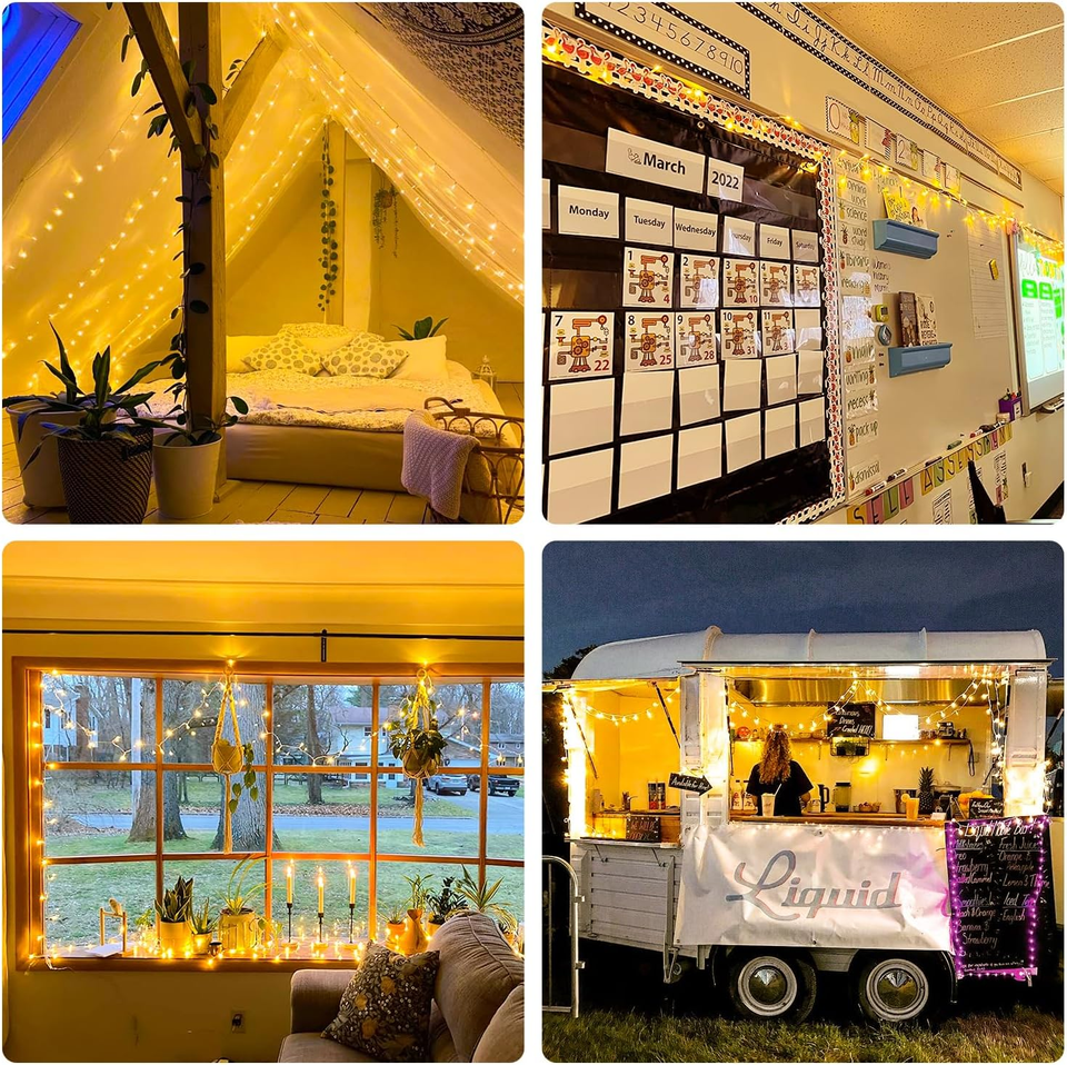 2 Pack Warm White String Lights, 200 LED String Lights Indoor Plug In