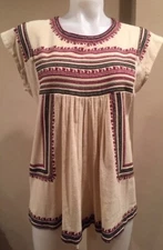 Isabel Marant Etoile 38/US 6 DUMAS DEMMA Ivory Silk Embroidered Top Tunic # 1395