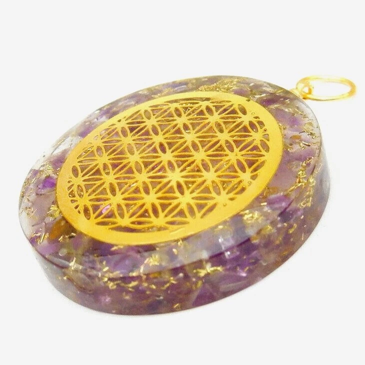 Orgonite Pendant - Fluorite Crystal Copper Orgone Energy Flower Life Necklace  - Image 2 of 4