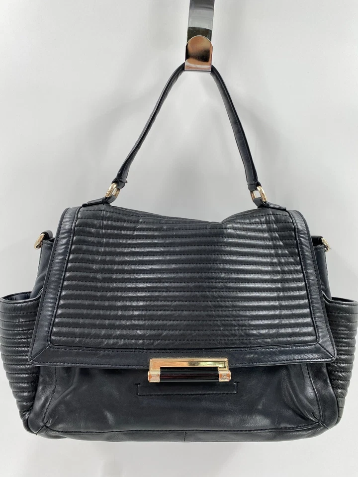 Bolso de Mano Grande DIANE VON FURSTENBERG Courier Rail Cuero Acolchado Negro Foto 2 de 4