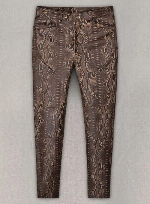 Men's Dark Brown Python Leather Pant Pure Sheepskin Stylish Wear