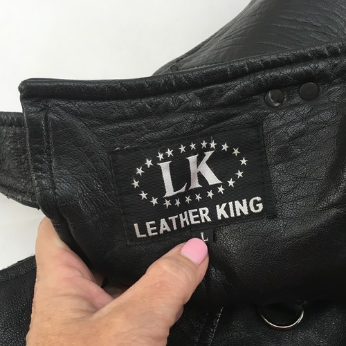 Leather King Motorcycle Chaps Black Leather Mens Large Pockets Heavy Supple - Picture 5 of 8
