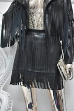 Damen Kunstleder Minirock mit Fransen Beige Gr. S