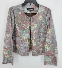J Peterman Jacket Womens 10 Floral Inside Out Print Boho Open Front Cotton Artsy