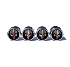 Punisher Fire Fighter Red Line Valve Stem Caps - Set of Four - Fits all Vehicles