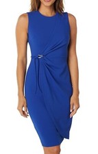 NWT Calvin Klein Faux Wrap Waist Drawstring Bodycone Dress Sz 6 Royal Blue