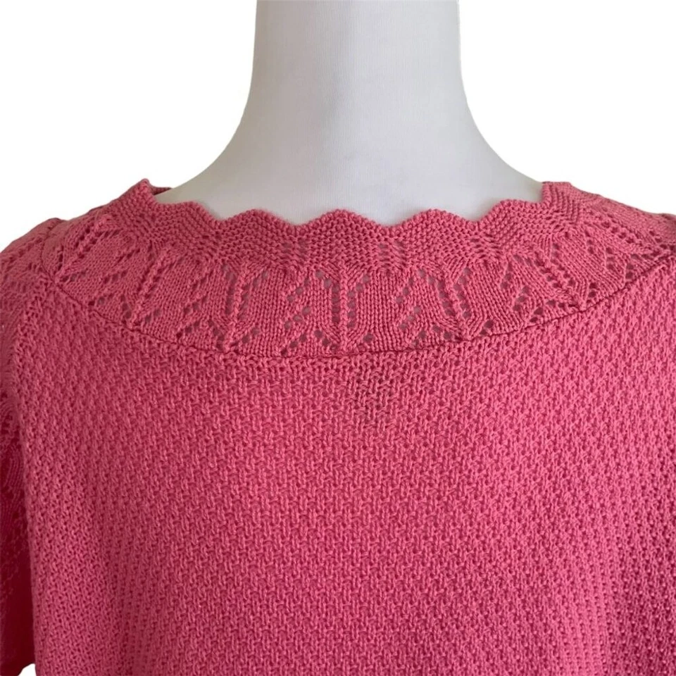 Vintage 90s Haband Pink Pointelle Knit Short Sleeve Lightweight Sweater Size L - Image 2 of 4