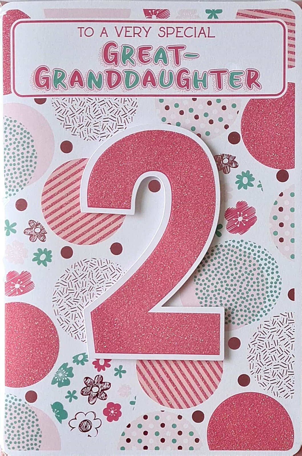 Happy 2nd Birthday Card Very Special Great Granddaughter Pink Glitter Foil