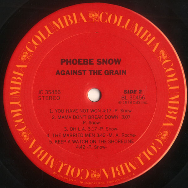 STERLING刻印　Phoebe ／Against The Grain Phoebe Snow - Against The Grain - Columbia - JC 35456 - LP
