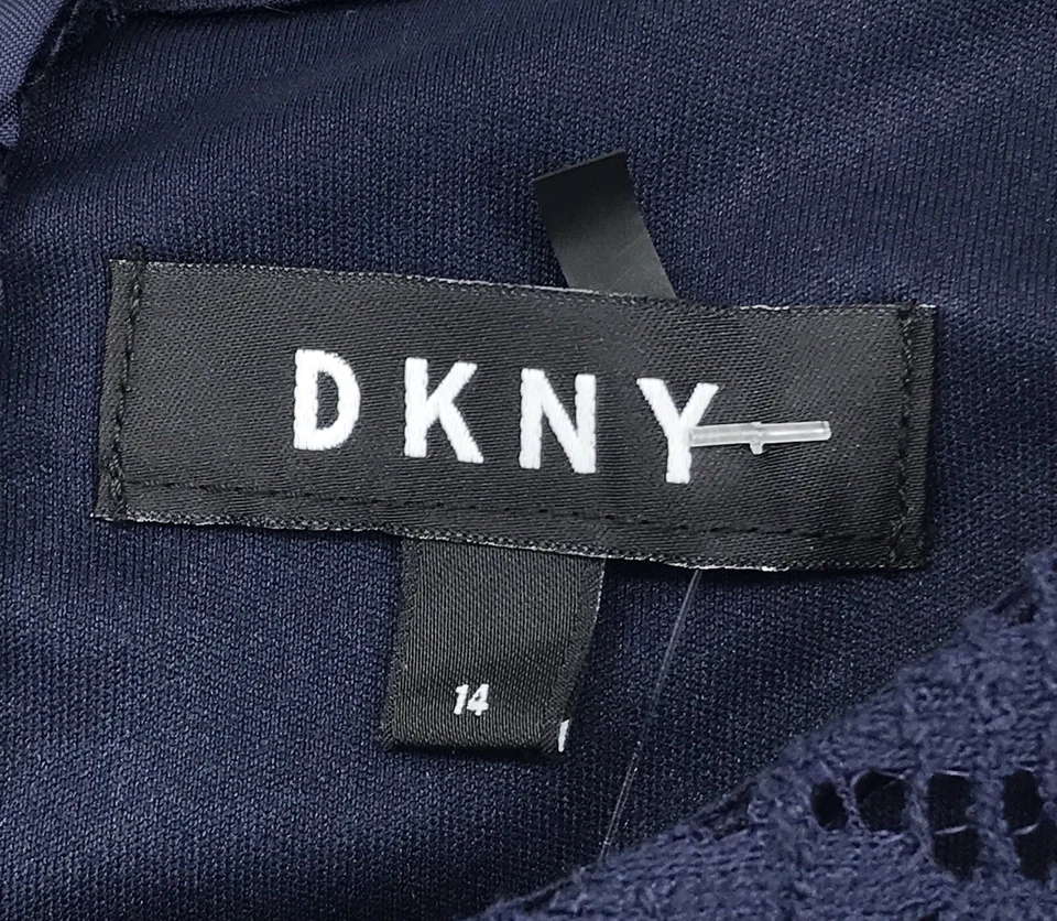 Vestido DKNY Azul Sin Mangas Cambio Crochet Tejido Talla 14 Forrado con Cremallera Foto 3 de 4