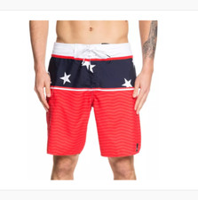NEW Quiksilver Everyday Division 20 red blue swim board shorts sz 34