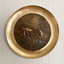 Vintage Bronze Brass Plowing Rice Fields Deco...