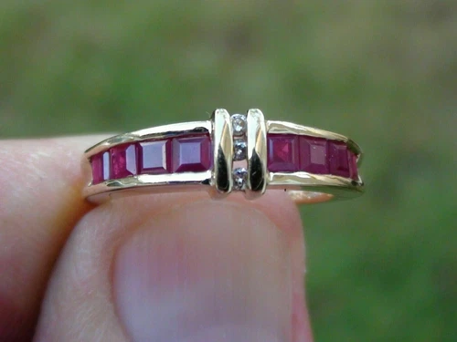 1Ct Princess Cut Lab Created Ruby & Diamond Vintage Ring 14k Yellow Gold Finish