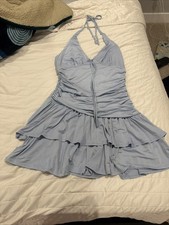 Wild Fable Halter Ruffle Mini Dress Womens Large Light Blue NWT Ruched Tiered