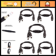 12V CCTV Power Splitter Cable - 1 Female to 2 Male 5.5mm x 2.1mm, 5 Pack for Sec