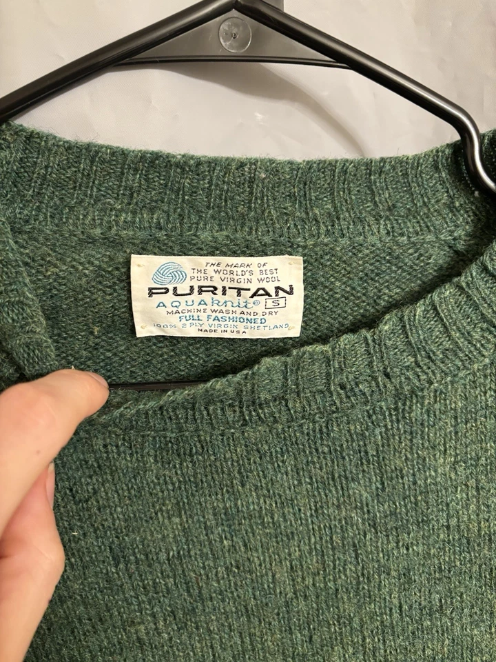 Vintage 1970s Puritan 100% Wool Sweater Emerald Green Made In USA Size Large - Image 2 of 4