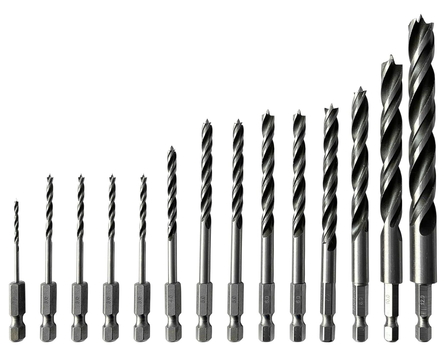 Brad Point Wood Drill Bit Set 14pc Metric 1/4 Hex Shank Impact Driver 2-12mm