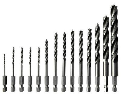 Brad Point Holzbohrer-Set 14-teilig metrisch 1/4 Sechskantschaft Schlagschrauber 2-12 mm