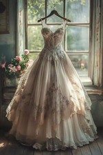 Vintage Champagne Wedding Dresses with Straps A Line lace Ruffles Bridal Gowns