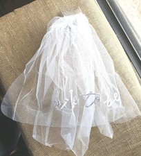 Bride To Be White Tulle Head Pc Veil Embroidered Showers Parties 20" W/ Comb