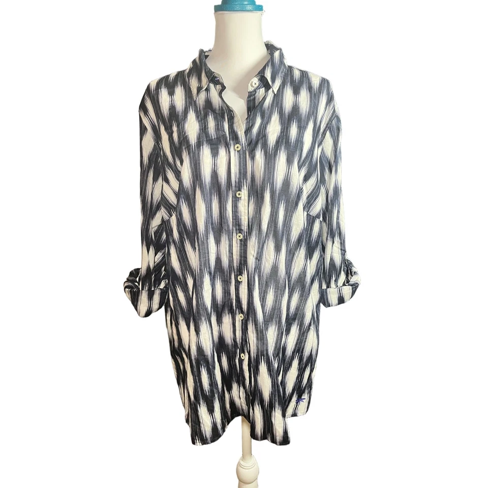 Talbots Talla Grande Mujer 2X Ikat Túnica Top Algodón Abotonado Preppy Clásico Foto 2 de 4