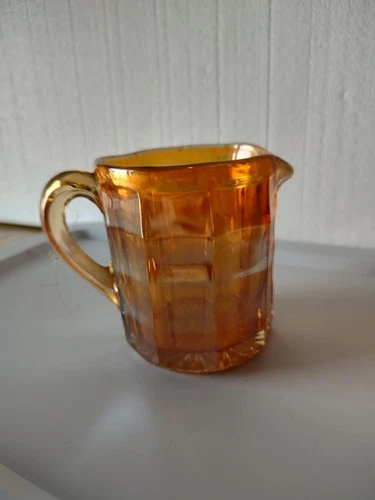 Vintage Marigold Carnival Depression Glass Pitcher Blocks & Arches Crown Crystal
