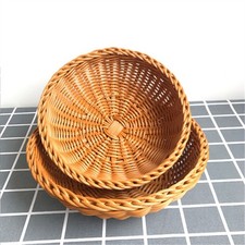 Round Rattan Storage Basket Weaving Wicker Basket Bread Fruits Food Serving Tray