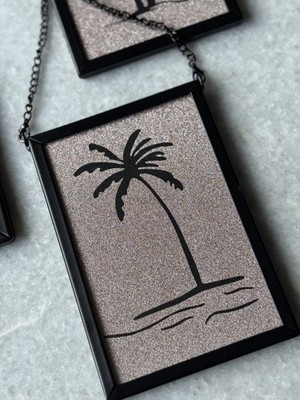 Palme Wandbild - Wohndeko - Kettenrahmen - Schwarz Rosegold Glitzer Design 