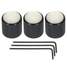 3 x Guitar Bass Dome Knobs White Shell Top 6mm Black Metal Volume Tone Control