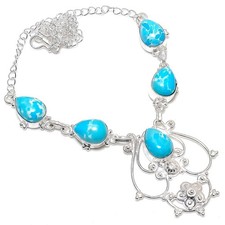 Collana gioielli in argento sterling 925 fatta a mano con pietre preziose Larimer blu misura 18"