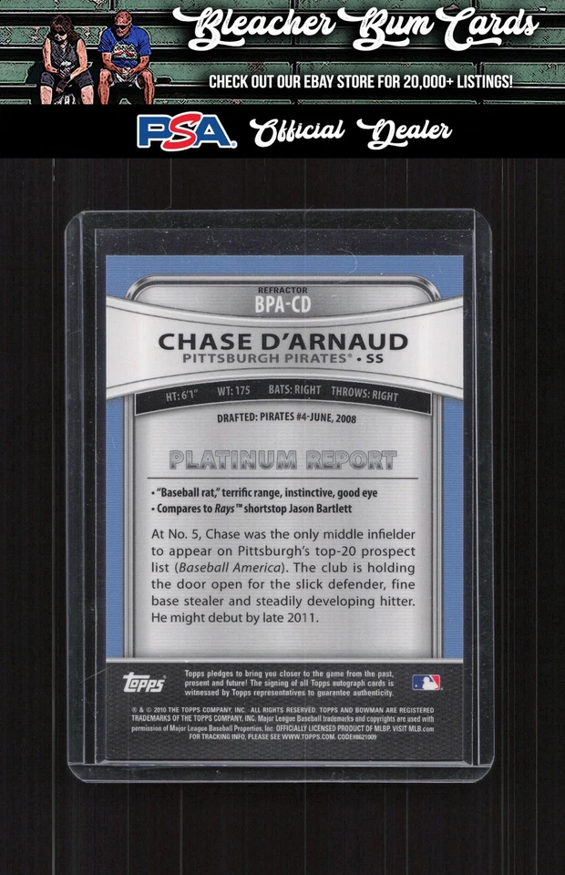 2010 Bowman Platinum BPA-CD Chase D'Arnaud Prospect Refractors Auto - Image 2 of 2