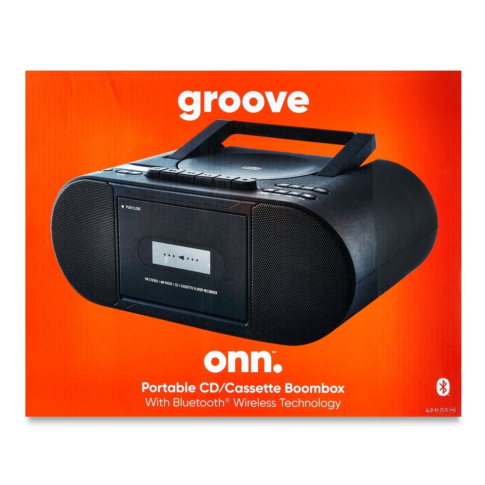 onn. Portable CD/Cassette Boombox with Bluetooth Wireless Technology