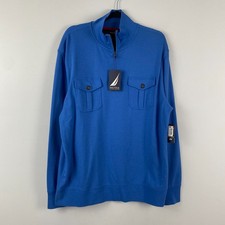 Nautica 1/4 Zip Pullover Sweater Mens Large Blue Pockets Mock Neck