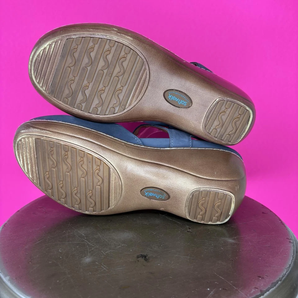 Tamanco SoftWalk Mabelle Smoke azul nobuck dedo fechado Mary Jane tamanho 8,5W - Imagem 4 de 4