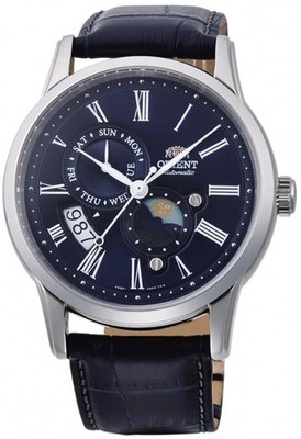 ORIENT Sun & Moon RA-AK0011Dbr />Herrenuhr Automatik Blau Mondphase Leder