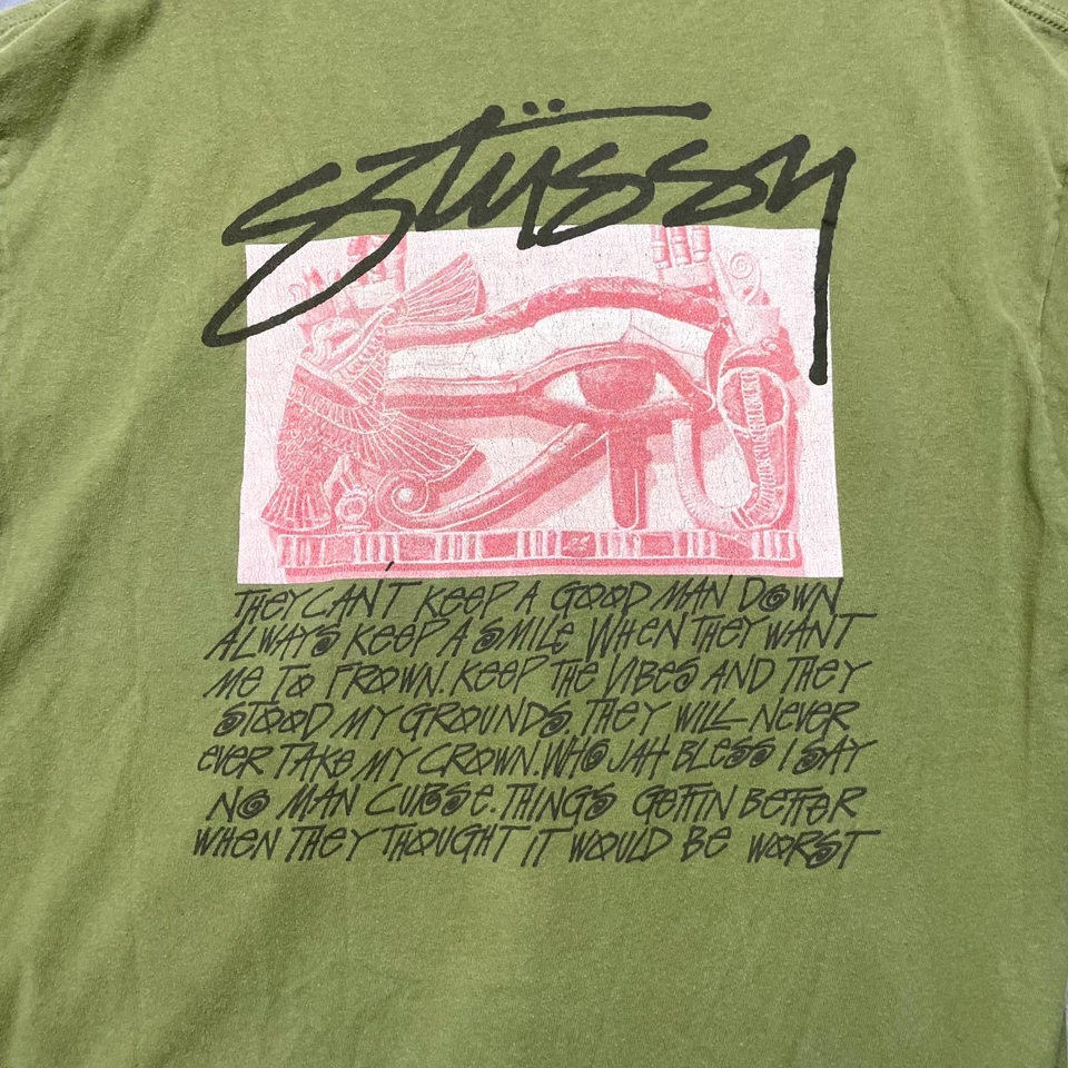 Stussy Egypt Y2K T Shirt Mens XL Olive Green Graphic Print Streetwear Outdoor - Image 3 of 4