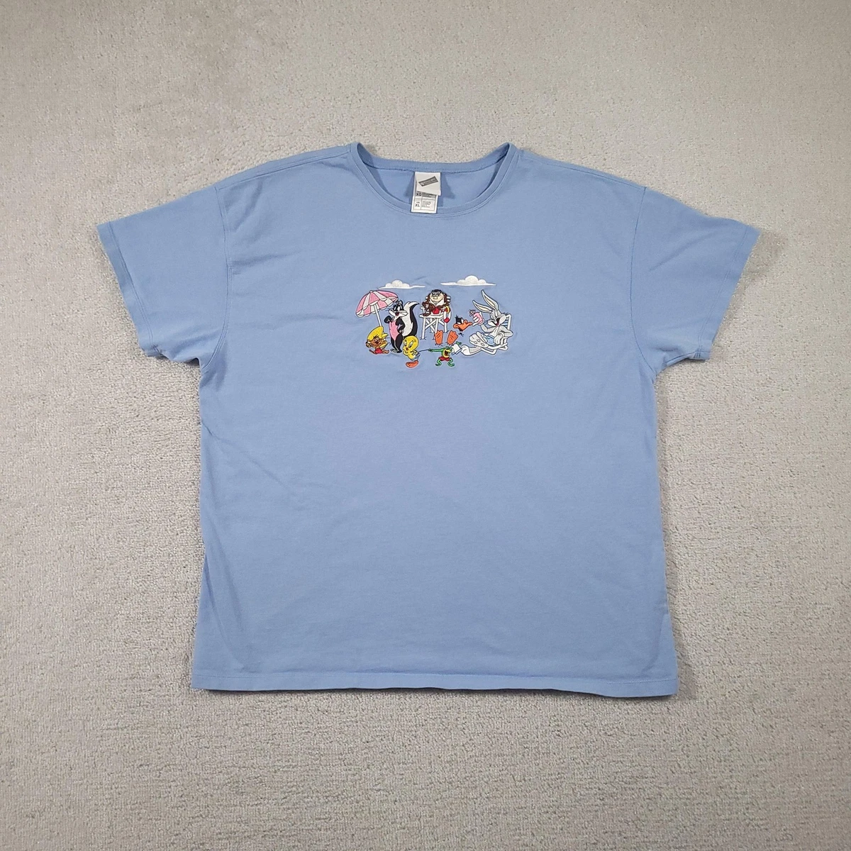 T-shirt Vintage Looney Tunes Années 90 - Taille L - Blanc - Bugs Bunny Daffy Duck